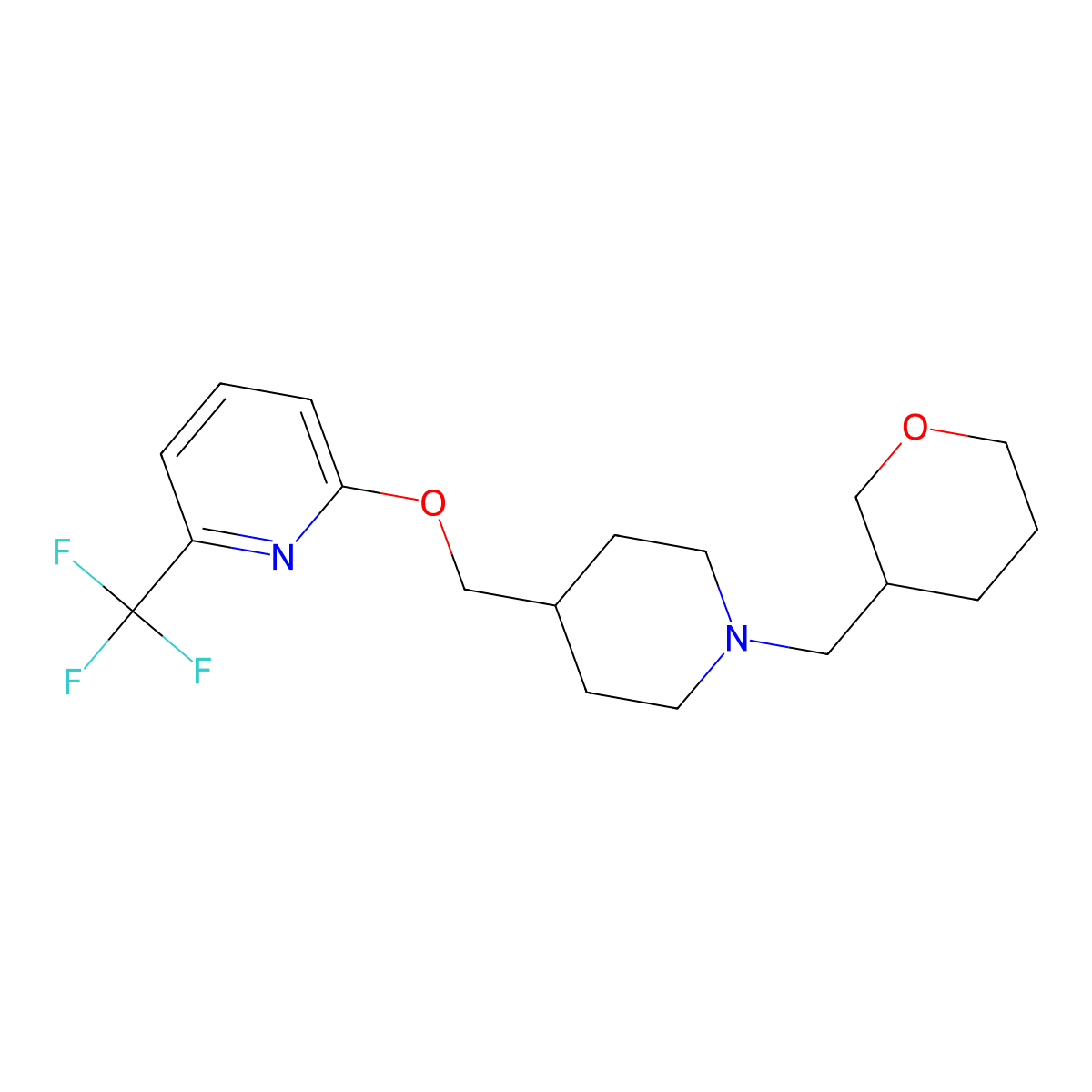 2-({1-[(Oxan-3-yl)methyl]piperidin-4-yl}methoxy)-6-(trifluoromethyl)pyridine molecular structure, CAS 2201783-12-0