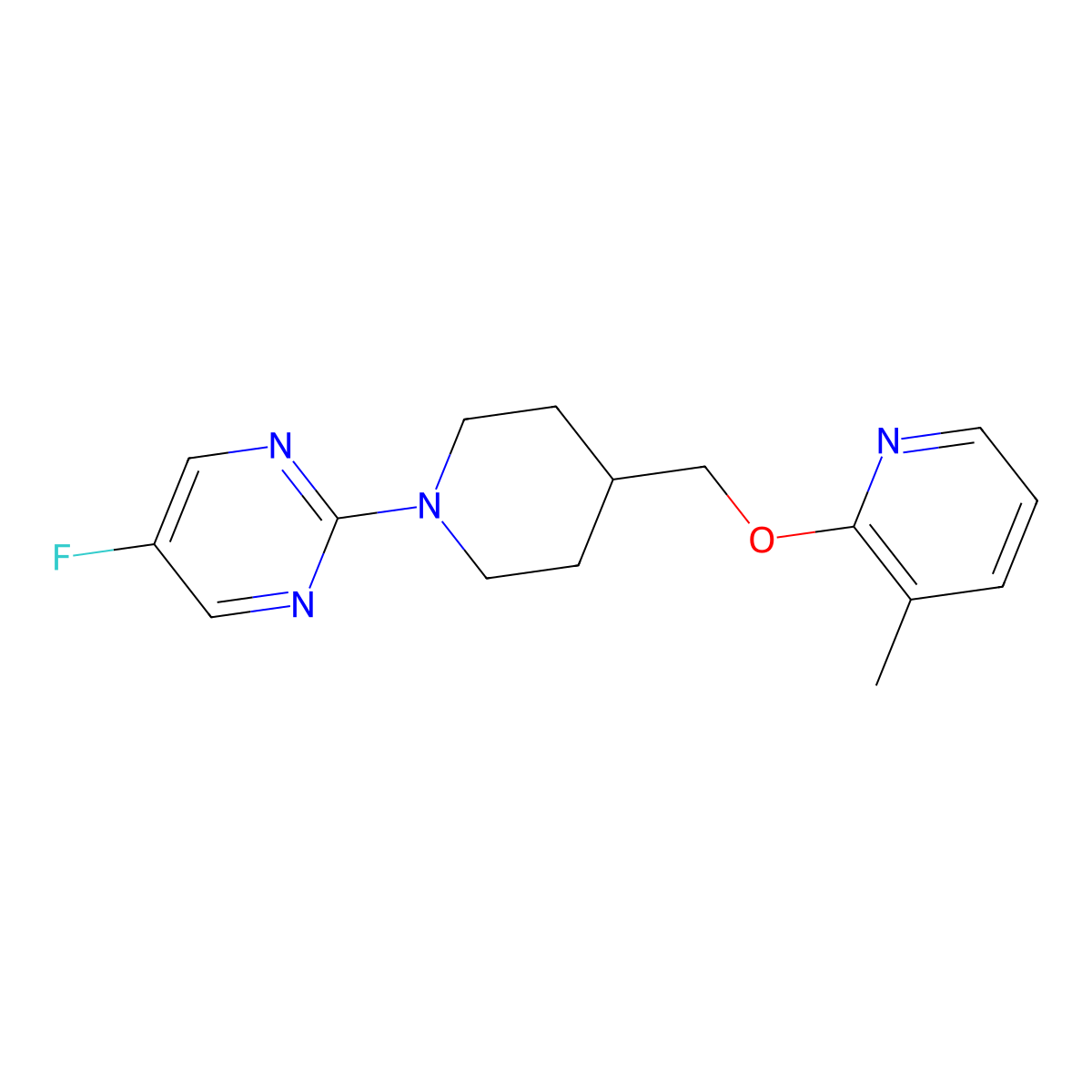 5-Fluoro-2-(4-{[(3-methylpyridin-2-yl)oxy]methyl}piperidin-1-yl)pyrimidine molecular structure, CAS 2201787-98-4