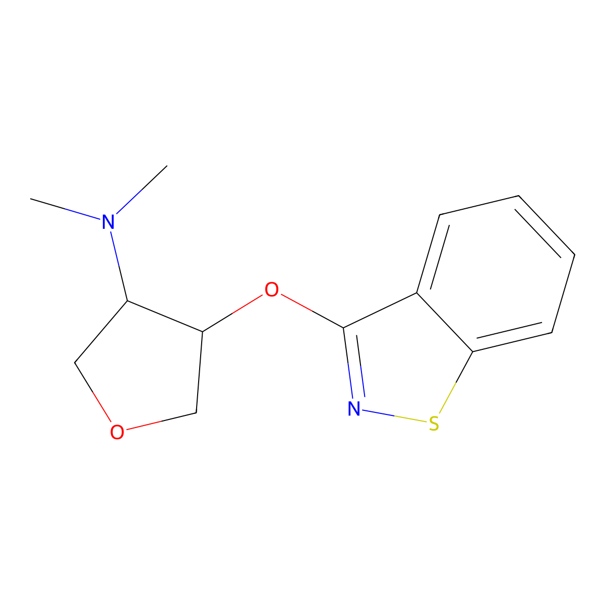 4-(1,2-benzothiazol-3-yloxy)-N,N-dimethyloxolan-3-amine molecular structure, CAS 2201822-00-4