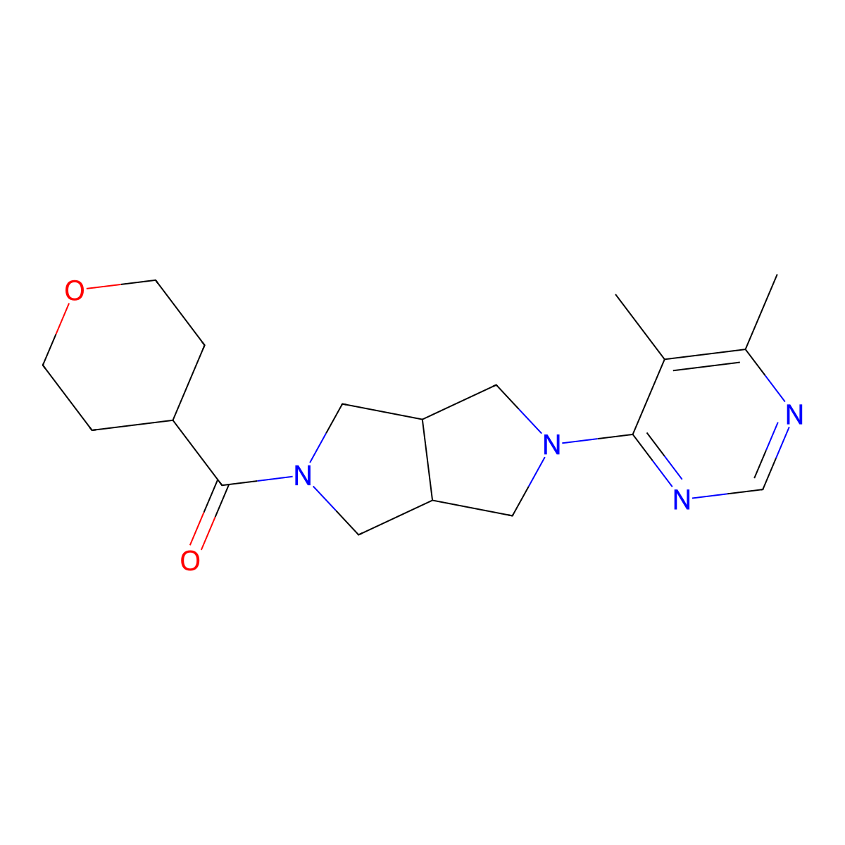 4,5-Dimethyl-6-[5-(oxane-4-carbonyl)-octahydropyrrolo[3,4-c]pyrrol-2-yl]pyrimidine molecular structure, CAS 2201871-53-4