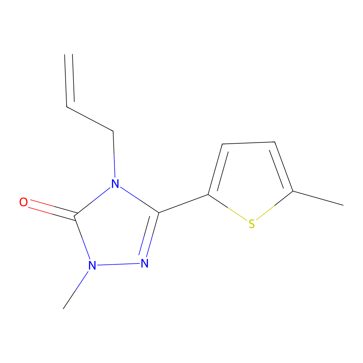 1-methyl-3-(5-methylthiophen-2-yl)-4-(prop-2-en-1-yl)-4,5-dihydro-1H-1,2,4-triazol-5-one molecular structure, CAS 2201872-92-4