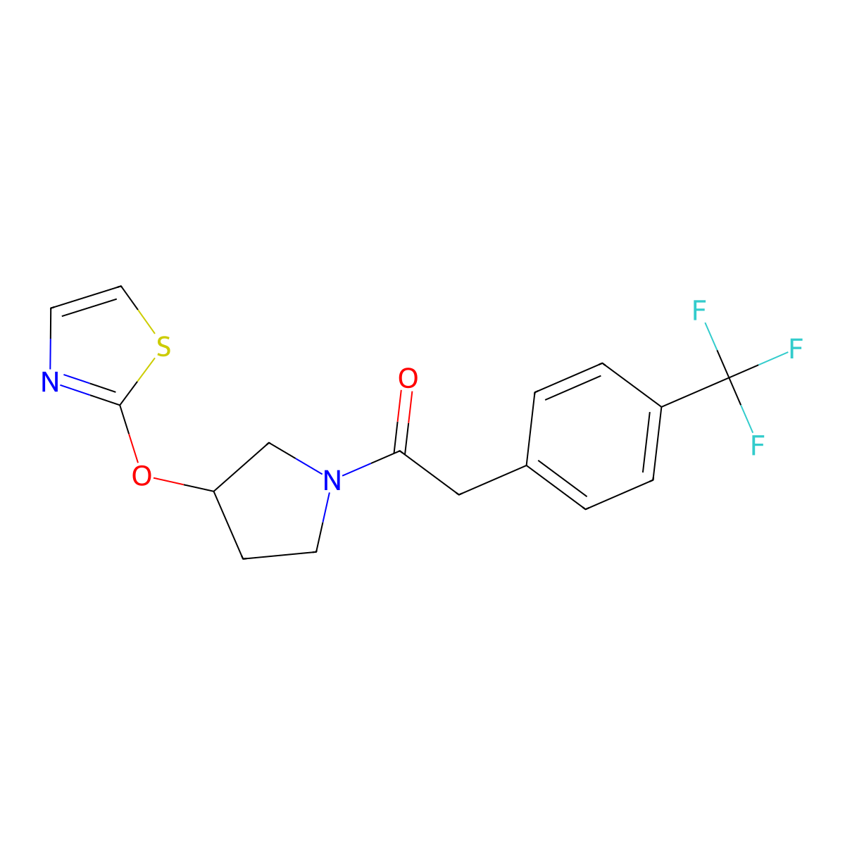 1-(3-(Thiazol-2-yloxy)pyrrolidin-1-yl)-2-(4-(trifluoromethyl)phenyl)ethanone molecular structure, CAS 2201887-72-9