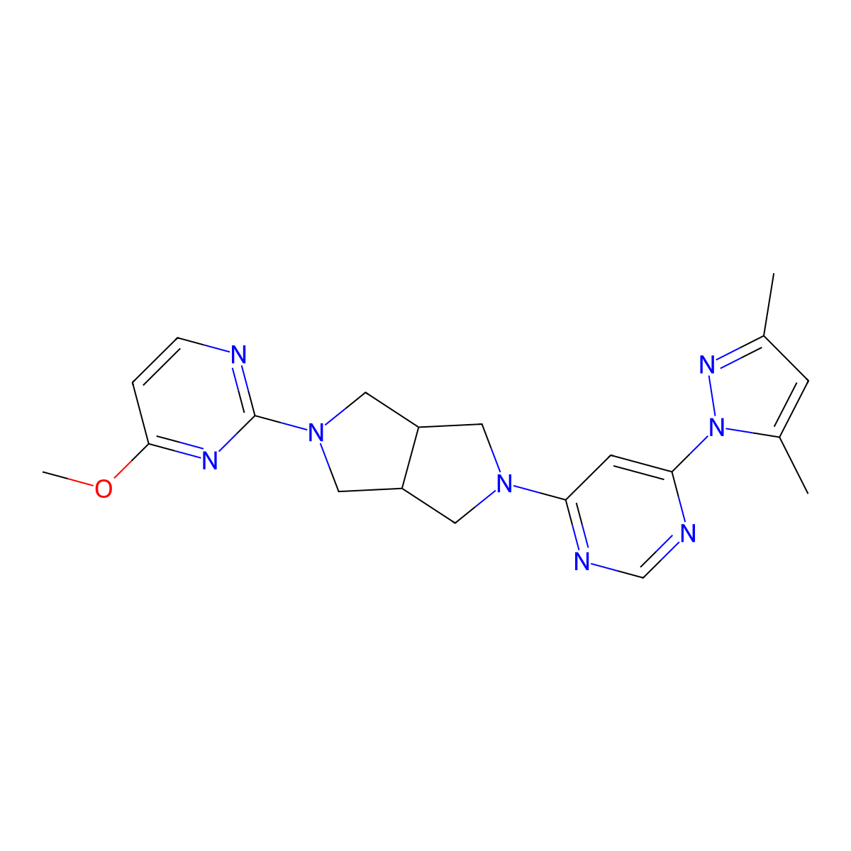 4-(3,5-dimethyl-1H-pyrazol-1-yl)-6-[5-(4-methoxypyrimidin-2-yl)-octahydropyrrolo[3,4-c]pyrrol-2-yl]pyrimidine molecular structure, CAS 2201889-12-3