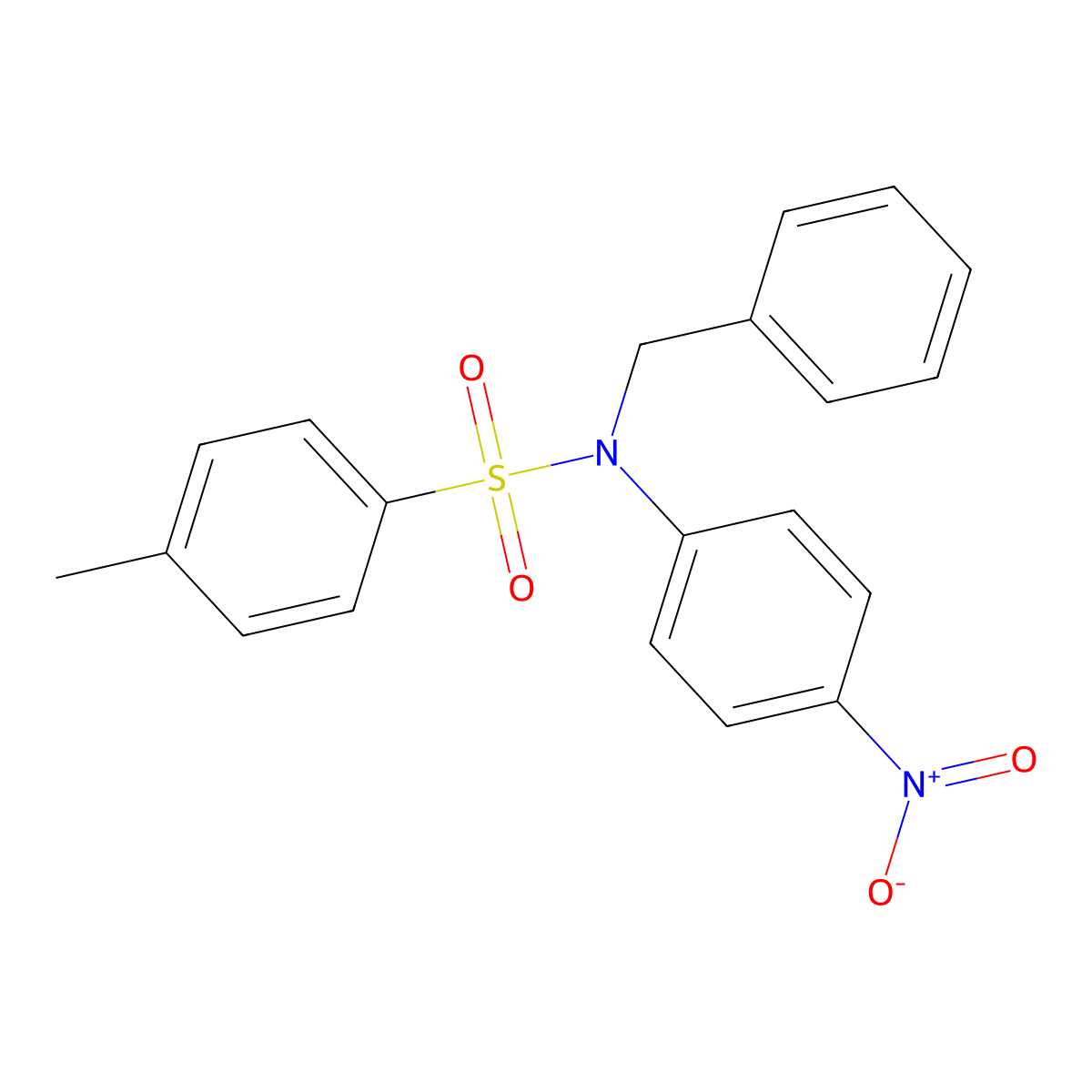 Benzenesulfonamide, 4-methyl-N-(4-nitrophenyl)-N-(phenylmethyl)- molecular structure, CAS 22019-64-3
