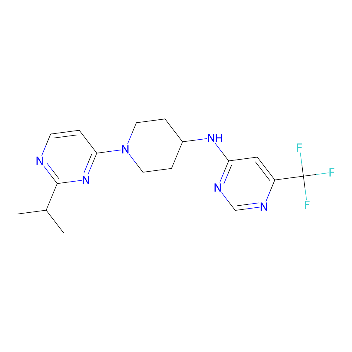 N-{1-[2-(propan-2-yl)pyrimidin-4-yl]piperidin-4-yl}-6-(trifluoromethyl)pyrimidin-4-amine molecular structure, CAS 2201941-65-1