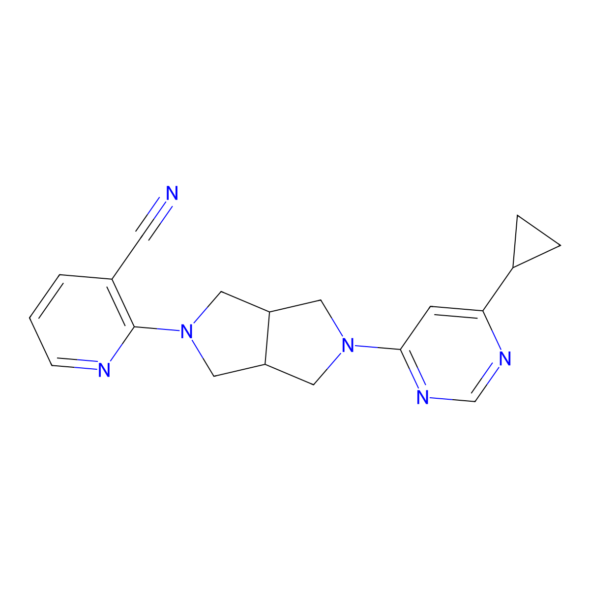 2-[5-(6-Cyclopropylpyrimidin-4-yl)-octahydropyrrolo[3,4-c]pyrrol-2-yl]pyridine-3-carbonitrile molecular structure, CAS 2201943-40-8