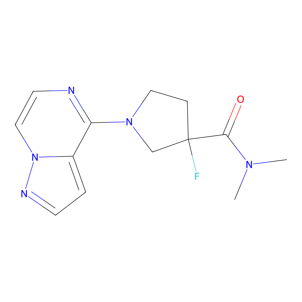 3-fluoro-N,N-dimethyl-1-{pyrazolo[1,5-a]pyrazin-4-yl}pyrrolidine-3-carboxamide molecular structure, CAS 2201943-90-8