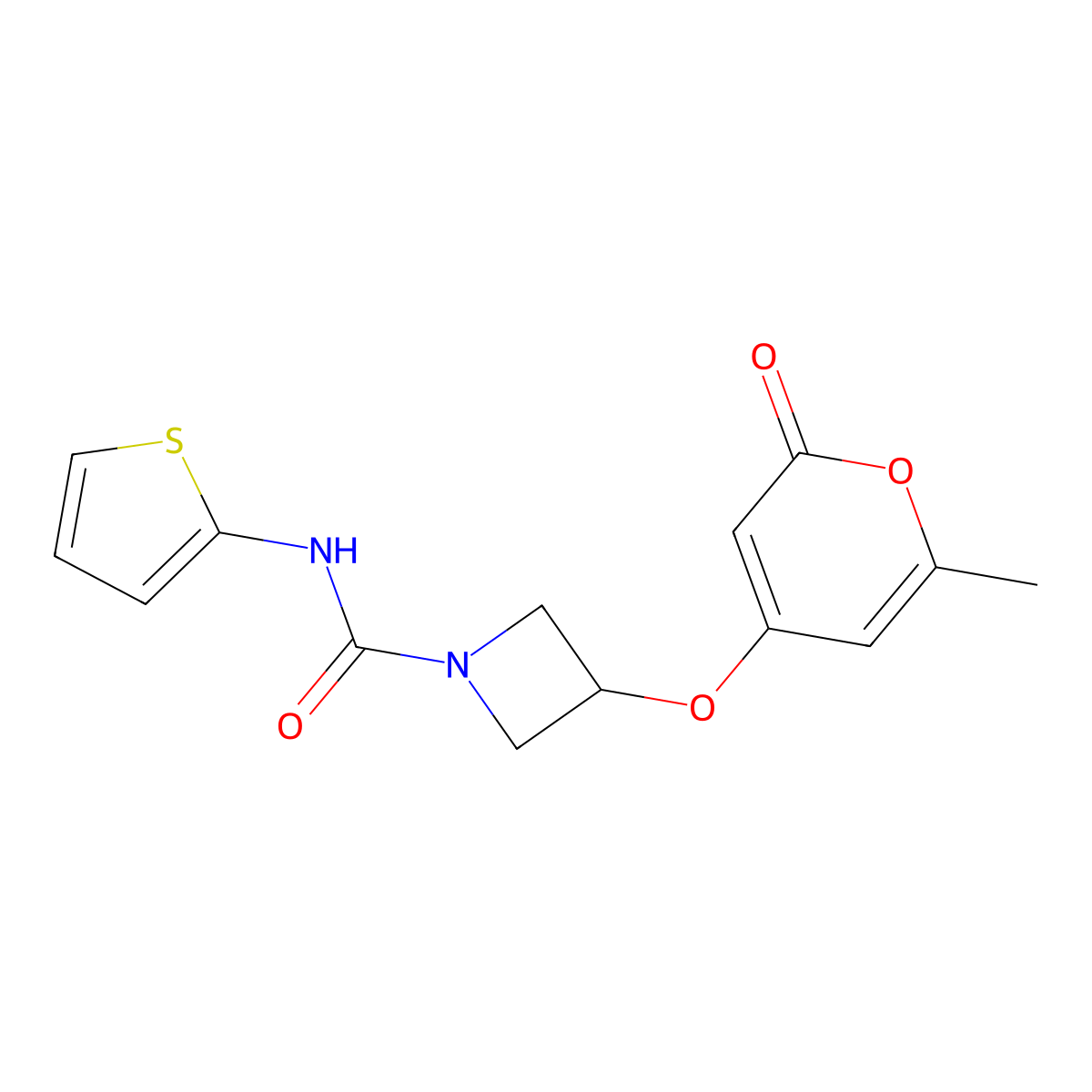 3-[(6-methyl-2-oxo-2H-pyran-4-yl)oxy]-N-(thiophen-2-yl)azetidine-1-carboxamide molecular structure, CAS 2201948-25-4