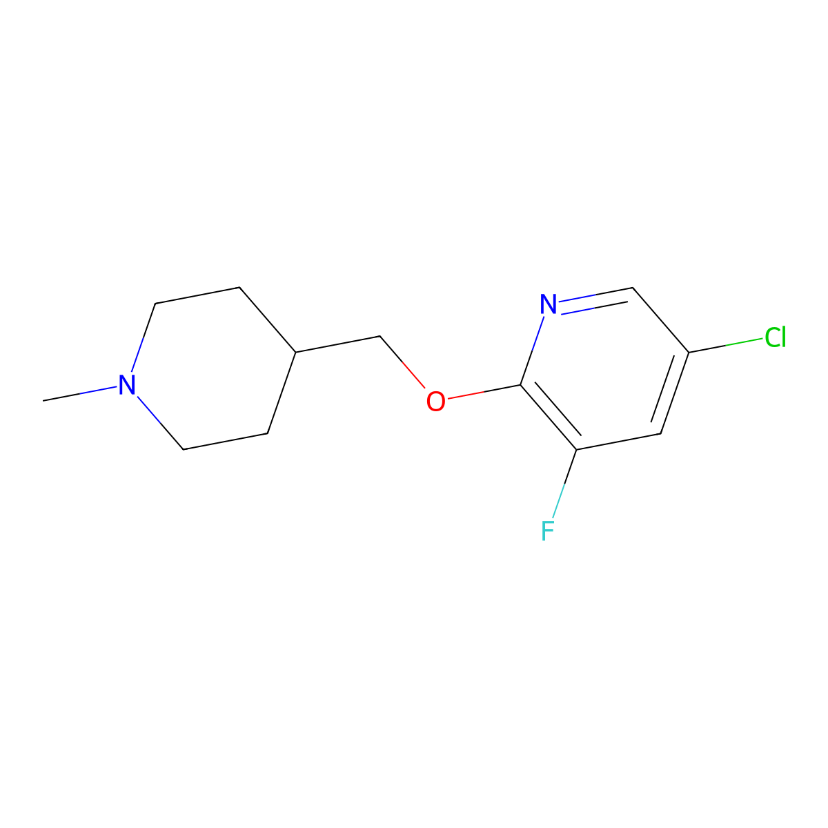 5-Chloro-3-fluoro-2-[(1-methylpiperidin-4-yl)methoxy]pyridine molecular structure, CAS 2201998-51-6