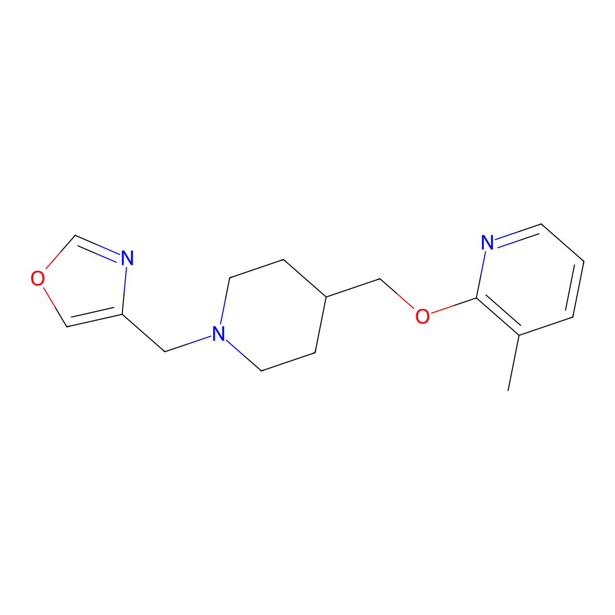 3-Methyl-2-({1-[(1,3-oxazol-4-yl)methyl]piperidin-4-yl}methoxy)pyridine molecular structure, CAS 2201999-32-6
