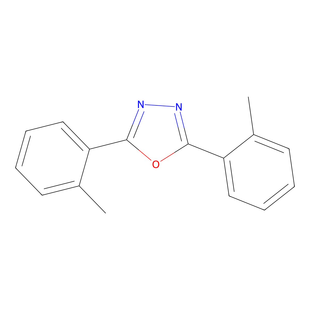 1,3,4-Oxadiazole, 2,5-bis(2-methylphenyl)- molecular structure, CAS 22020-68-4