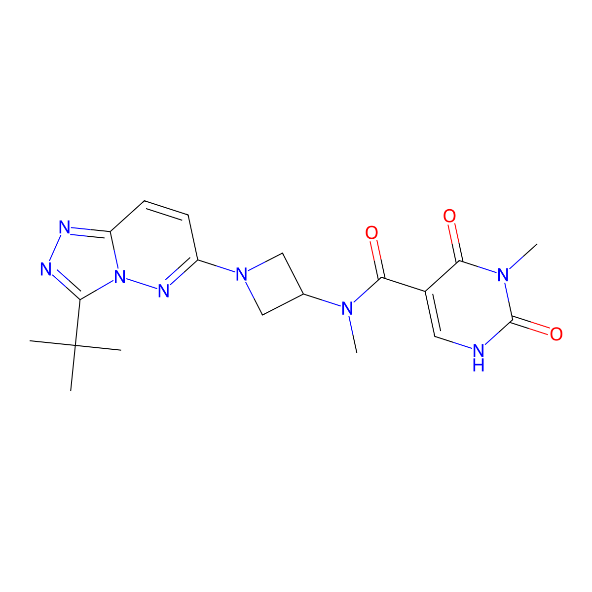 N-(1-{3-tert-butyl-[1,2,4]triazolo[4,3-b]pyridazin-6-yl}azetidin-3-yl)-N,3-dimethyl-2,4-dioxo-1,2,3,4-tetrahydropyrimidine-5-carboxamide molecular structure, CAS 2202004-14-4