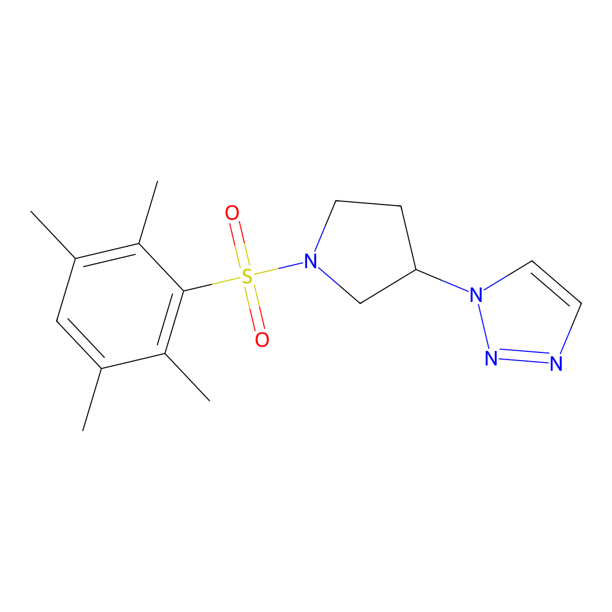 1-(1-((2,3,5,6-tetramethylphenyl)sulfonyl)pyrrolidin-3-yl)-1H-1,2,3-triazole molecular structure, CAS 2202006-76-4