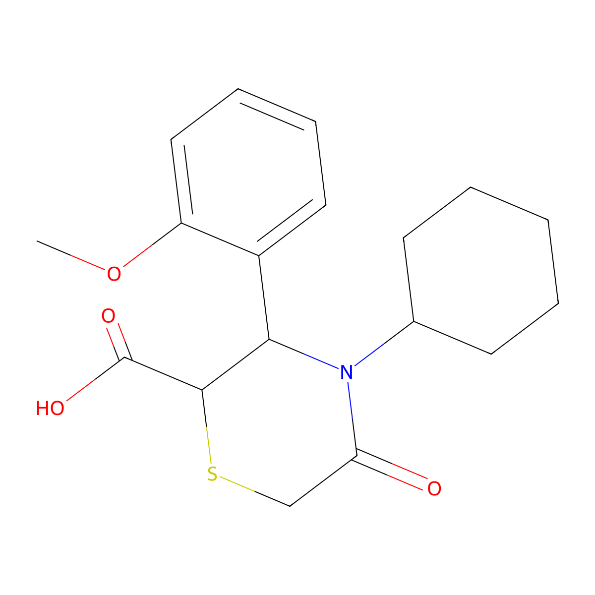 (2S,3R)-4-cyclohexyl-3-(2-methoxyphenyl)-5-oxothiomorpholine-2-carboxylic acid molecular structure, CAS 2202011-67-2