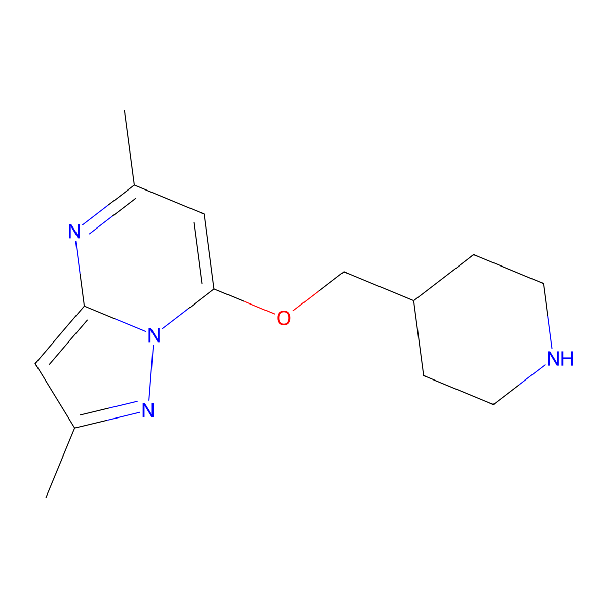 4-[({2,5-Dimethylpyrazolo[1,5-a]pyrimidin-7-yl}oxy)methyl]piperidine molecular structure, CAS 2202045-65-4