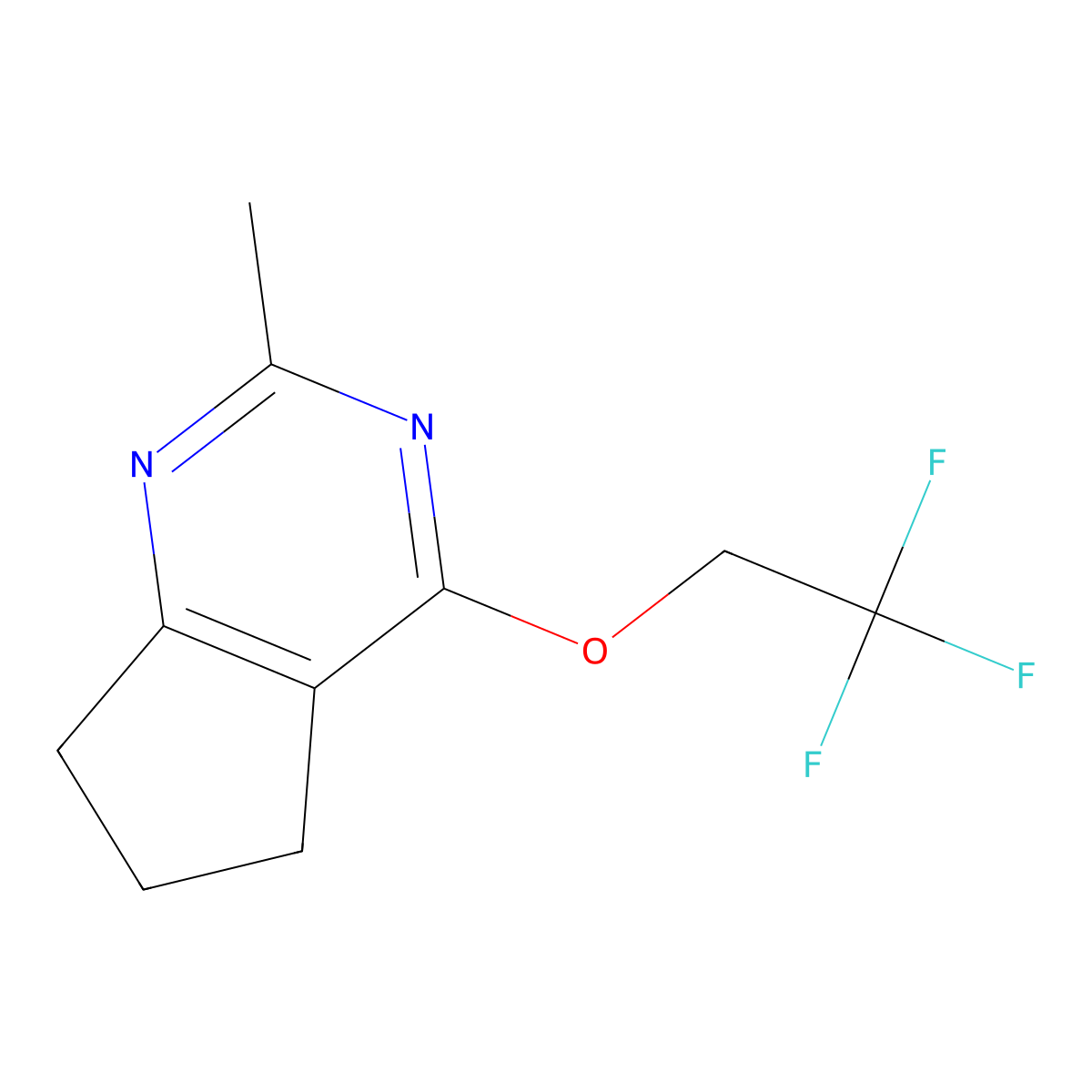2-methyl-4-(2,2,2-trifluoroethoxy)-5H,6H,7H-cyclopenta[d]pyrimidine molecular structure, CAS 2202046-16-8