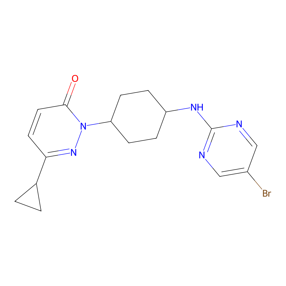 2-{4-[(5-Bromopyrimidin-2-yl)amino]cyclohexyl}-6-cyclopropyl-2,3-dihydropyridazin-3-one molecular structure, CAS 2202046-99-7