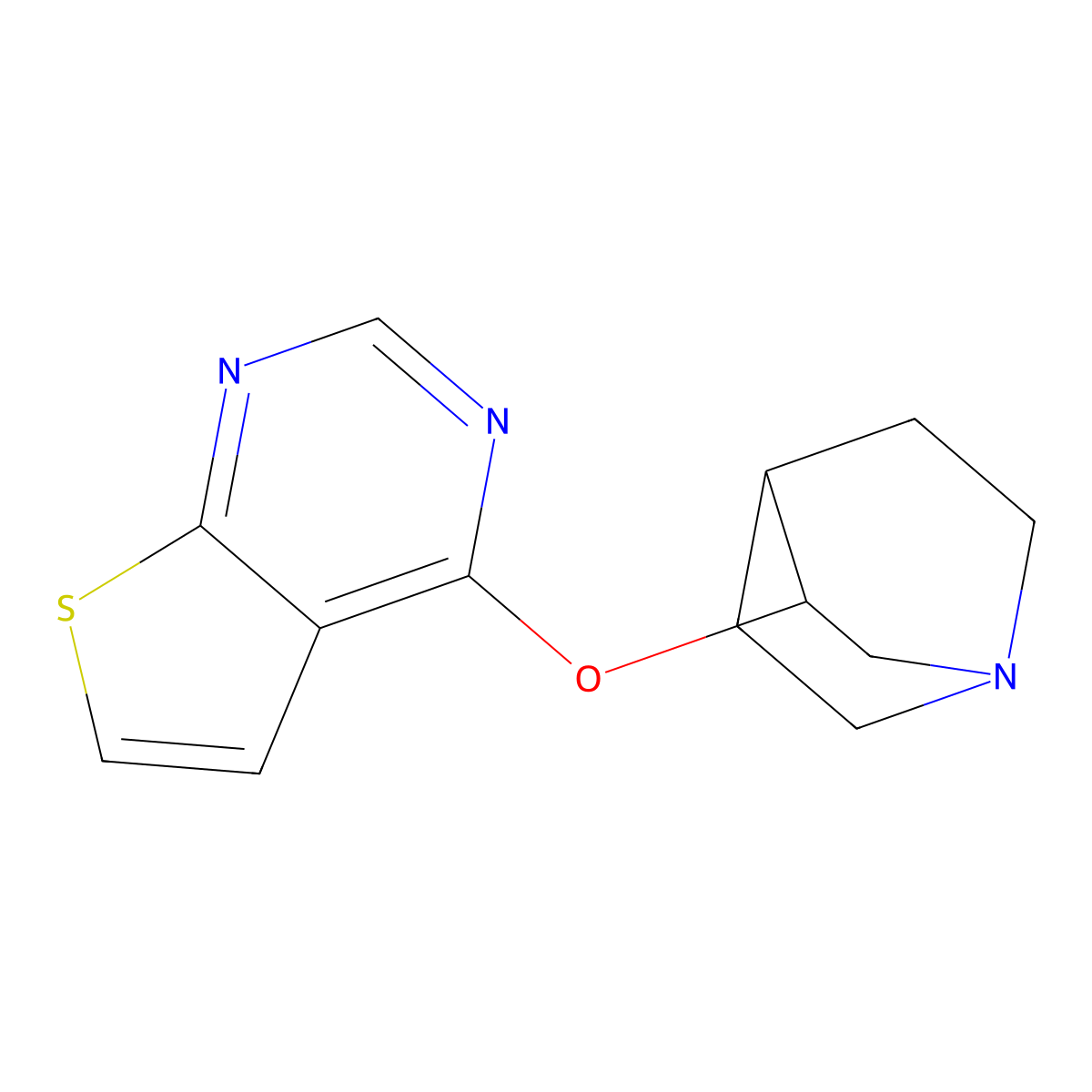 3-{Thieno[2,3-d]pyrimidin-4-yloxy}-1-azabicyclo[2.2.2]octane molecular structure, CAS 2202047-22-9