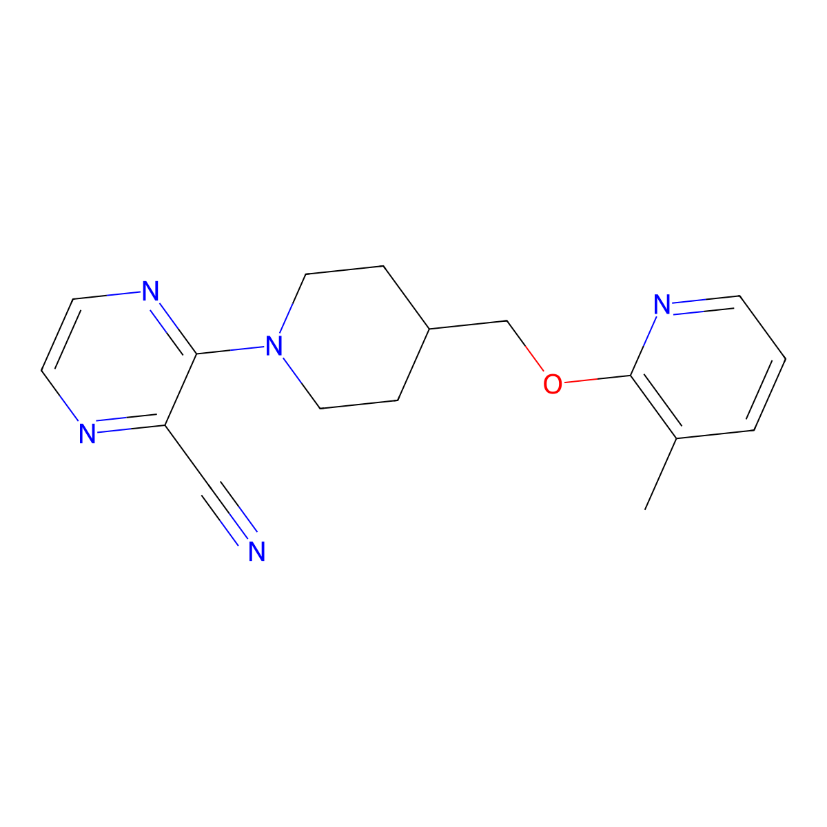 3-(4-{[(3-Methylpyridin-2-yl)oxy]methyl}piperidin-1-yl)pyrazine-2-carbonitrile molecular structure, CAS 2202050-03-9