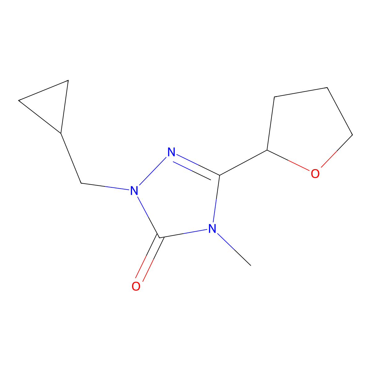 1-(cyclopropylmethyl)-4-methyl-3-(oxolan-2-yl)-4,5-dihydro-1H-1,2,4-triazol-5-one molecular structure, CAS 2202079-24-9