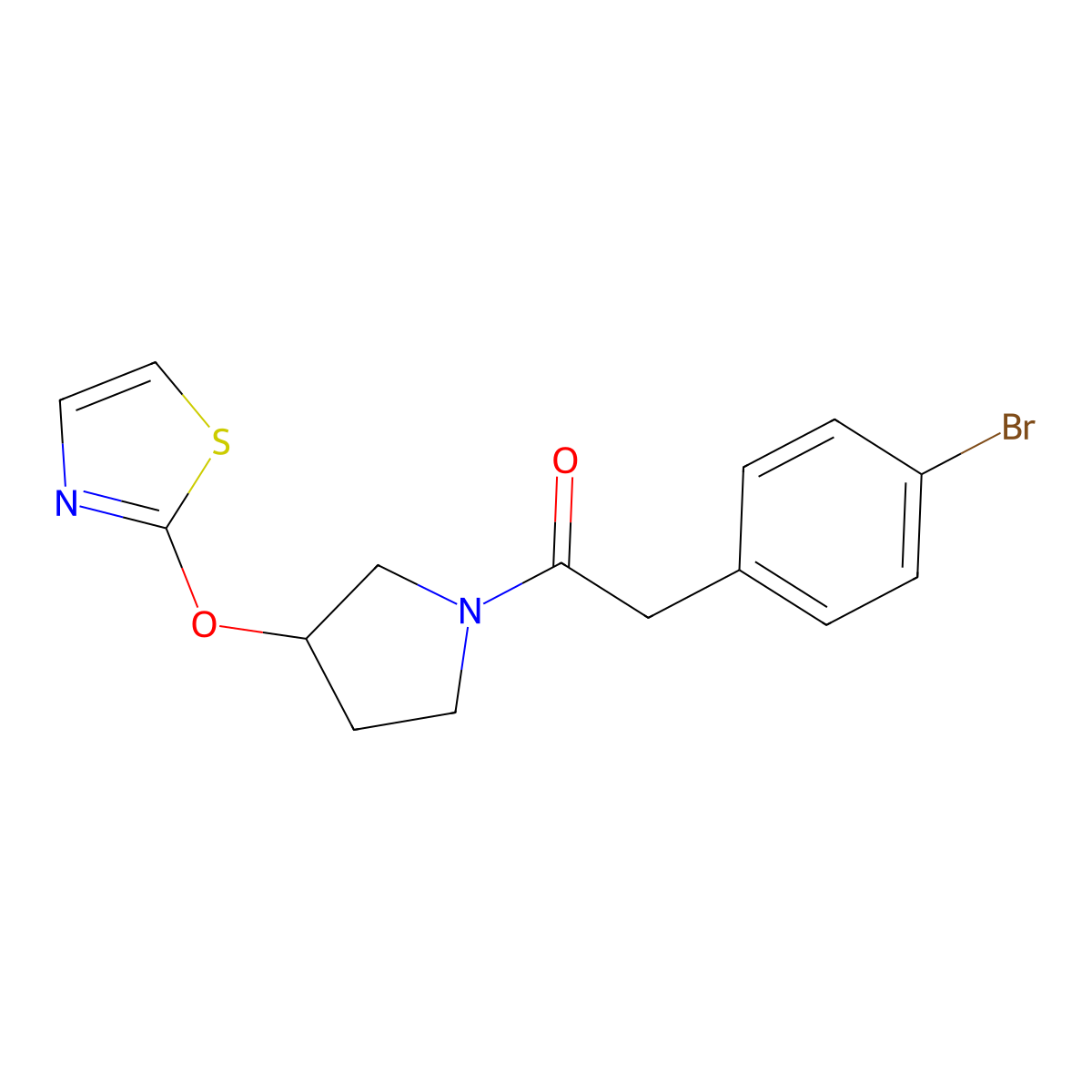 2-(4-Bromophenyl)-1-(3-(thiazol-2-yloxy)pyrrolidin-1-yl)ethanone molecular structure, CAS 2202085-78-5