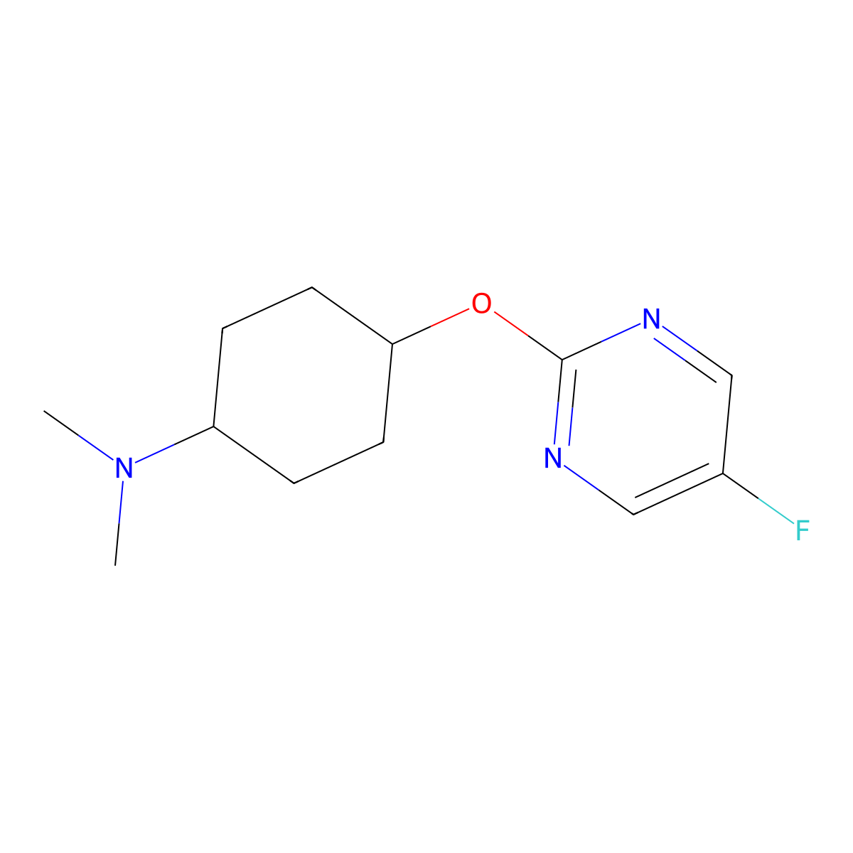 4-[(5-fluoropyrimidin-2-yl)oxy]-N,N-dimethylcyclohexan-1-amine molecular structure, CAS 2202092-54-2