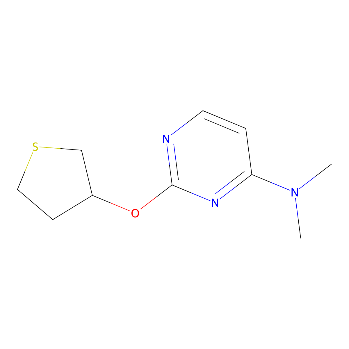 N,N-dimethyl-2-(thiolan-3-yloxy)pyrimidin-4-amine molecular structure, CAS 2202092-69-9