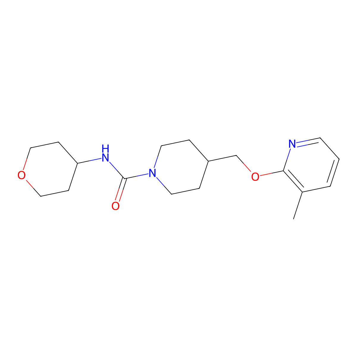 4-{[(3-methylpyridin-2-yl)oxy]methyl}-N-(oxan-4-yl)piperidine-1-carboxamide molecular structure, CAS 2202120-04-3