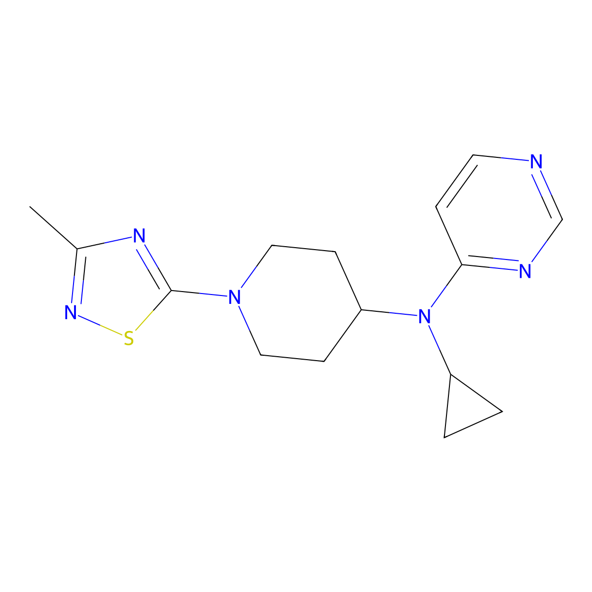 N-cyclopropyl-N-[1-(3-methyl-1,2,4-thiadiazol-5-yl)piperidin-4-yl]pyrimidin-4-amine molecular structure, CAS 2202125-56-0