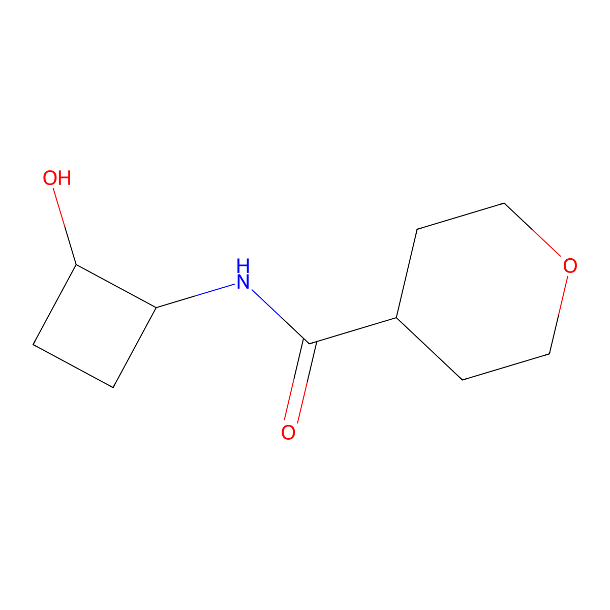 N-(2-hydroxycyclobutyl)oxane-4-carboxamide molecular structure, CAS 2202126-36-9