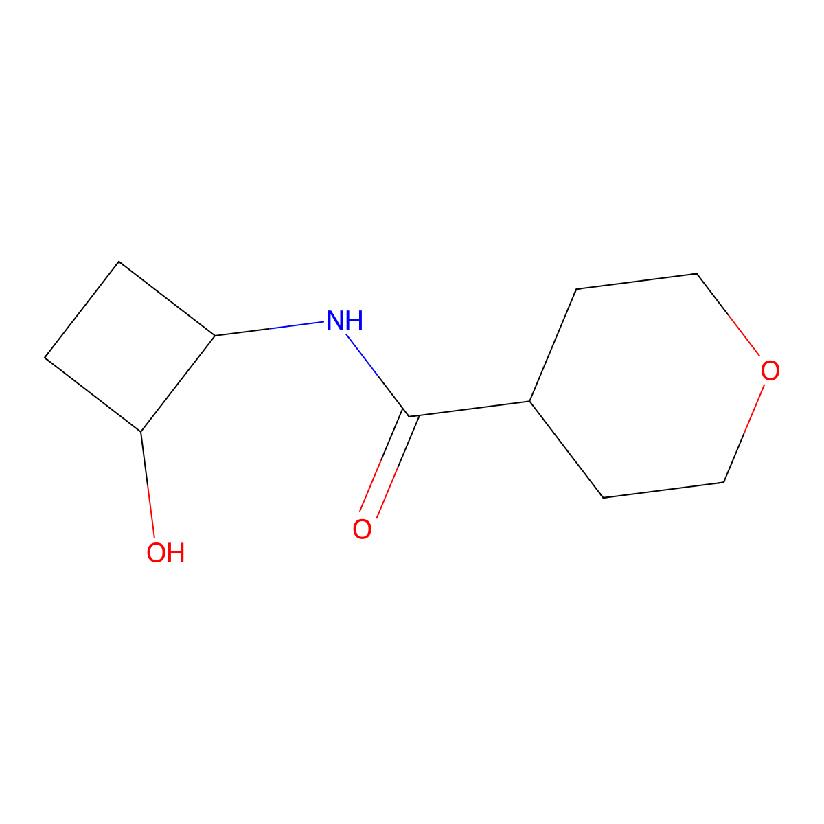 N-(2-hydroxycyclobutyl)oxane-4-carboxamide molecular structure, CAS 2202126-36-9