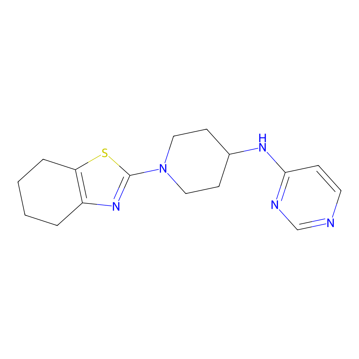 N-[1-(4,5,6,7-tetrahydro-1,3-benzothiazol-2-yl)piperidin-4-yl]pyrimidin-4-amine molecular structure, CAS 2202127-13-5