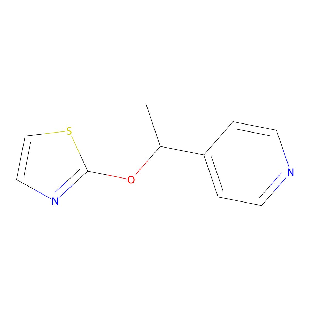 4-[1-(1,3-Thiazol-2-yloxy)ethyl]pyridine molecular structure, CAS 2202165-09-9