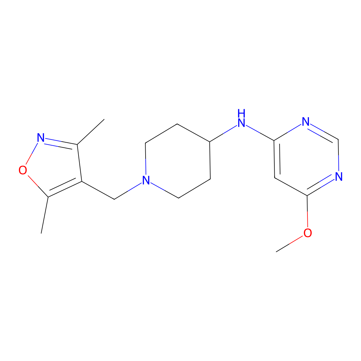 N-{1-[(3,5-dimethyl-1,2-oxazol-4-yl)methyl]piperidin-4-yl}-6-methoxypyrimidin-4-amine molecular structure, CAS 2202165-99-7