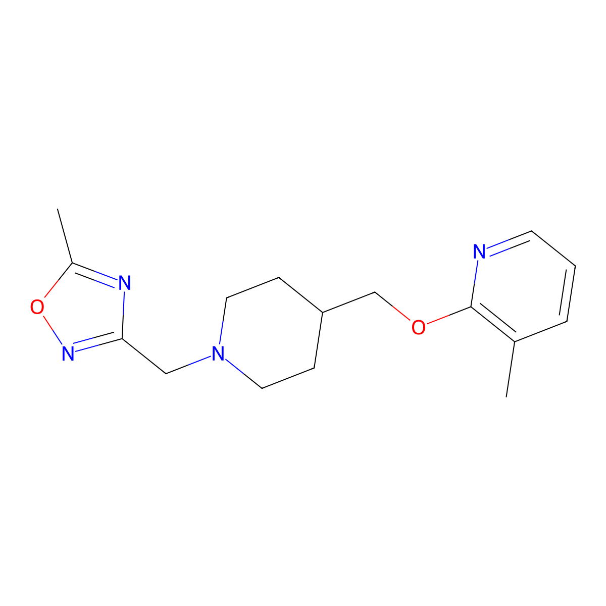 3-Methyl-2-({1-[(5-methyl-1,2,4-oxadiazol-3-yl)methyl]piperidin-4-yl}methoxy)pyridine molecular structure, CAS 2202167-07-3