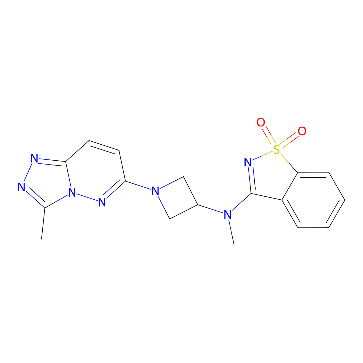 3-[Methyl(1-{3-methyl-[1,2,4]triazolo[4,3-b]pyridazin-6-yl}azetidin-3-yl)amino]-1lambda6,2-benzothiazole-1,1-dione molecular structure, CAS 2202171-24-0