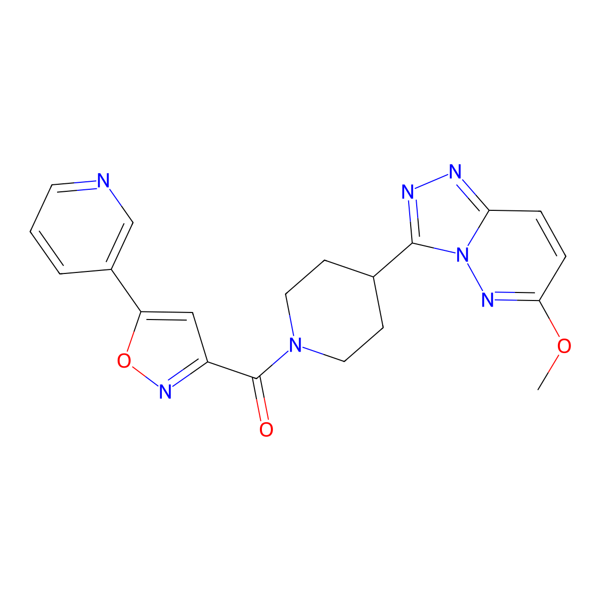 3-[3-(4-{6-Methoxy-[1,2,4]triazolo[4,3-b]pyridazin-3-yl}piperidine-1-carbonyl)-1,2-oxazol-5-yl]pyridine molecular structure, CAS 2202173-54-2