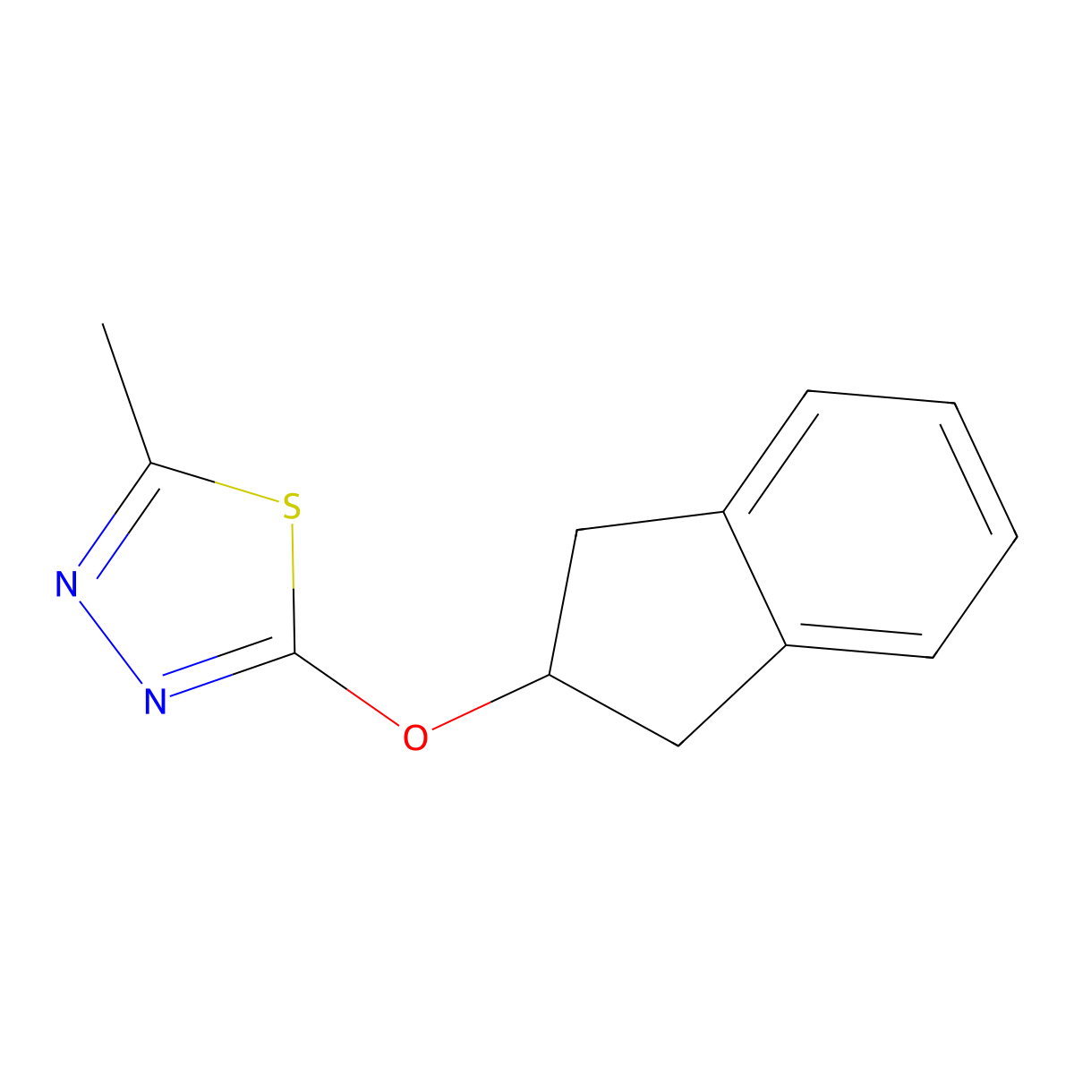 2-(2,3-dihydro-1H-inden-2-yloxy)-5-methyl-1,3,4-thiadiazole molecular structure, CAS 2202203-08-3