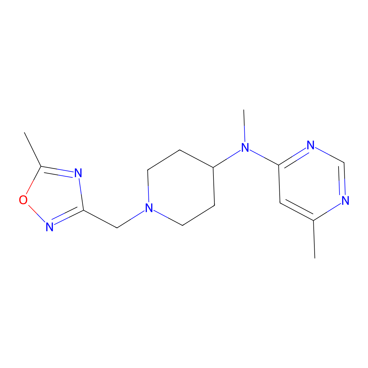 N,6-dimethyl-N-{1-[(5-methyl-1,2,4-oxadiazol-3-yl)methyl]piperidin-4-yl}pyrimidin-4-amine molecular structure, CAS 2202208-57-7