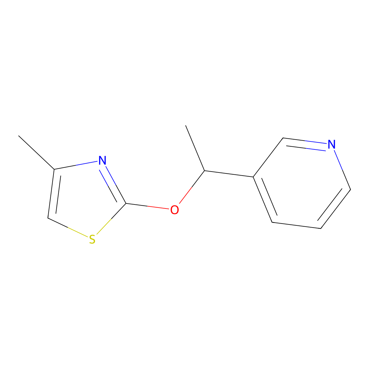 3-{1-[(4-Methyl-1,3-thiazol-2-yl)oxy]ethyl}pyridine molecular structure, CAS 2202209-61-6