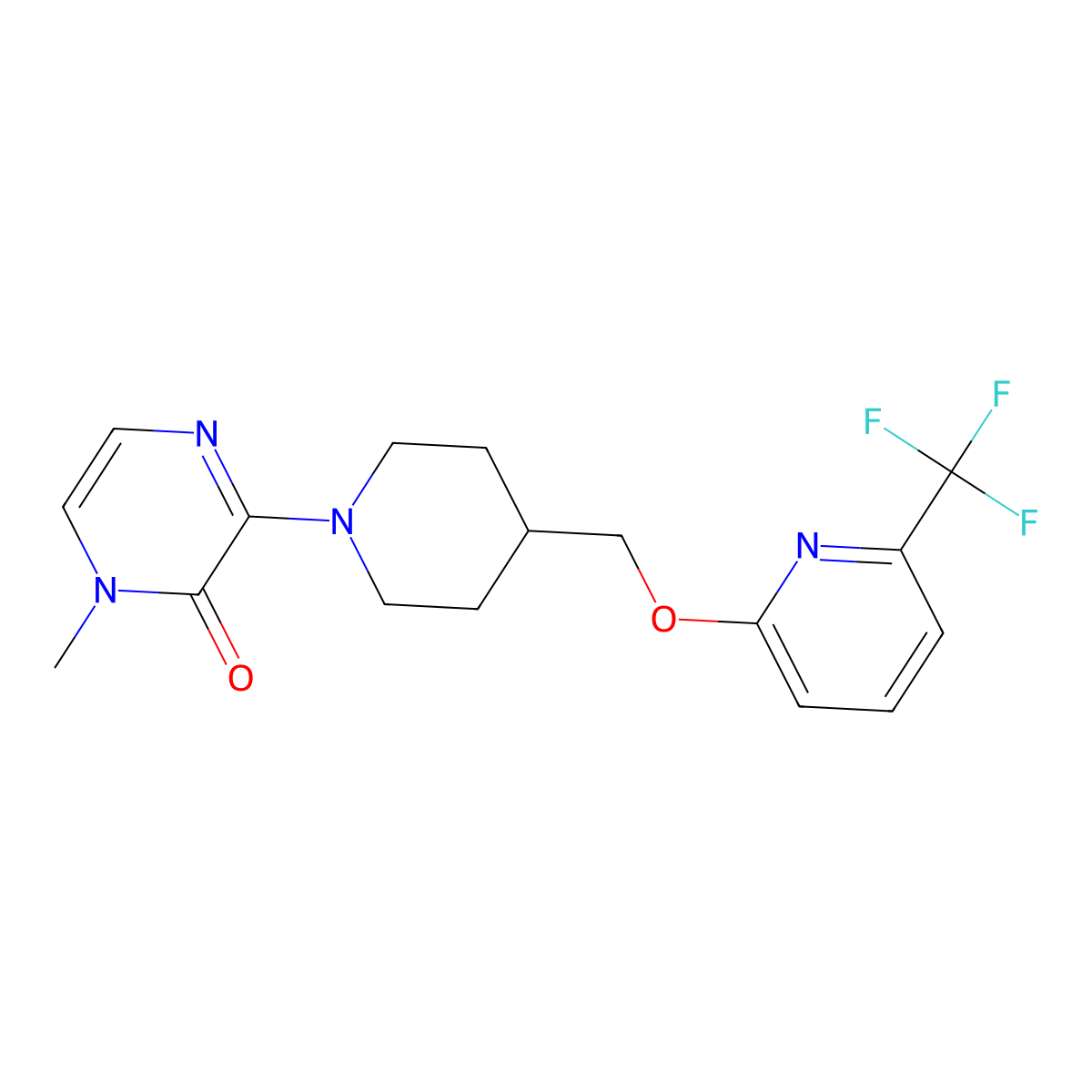1-Methyl-3-[4-({[6-(trifluoromethyl)pyridin-2-yl]oxy}methyl)piperidin-1-yl]-1,2-dihydropyrazin-2-one molecular structure, CAS 2202246-26-0