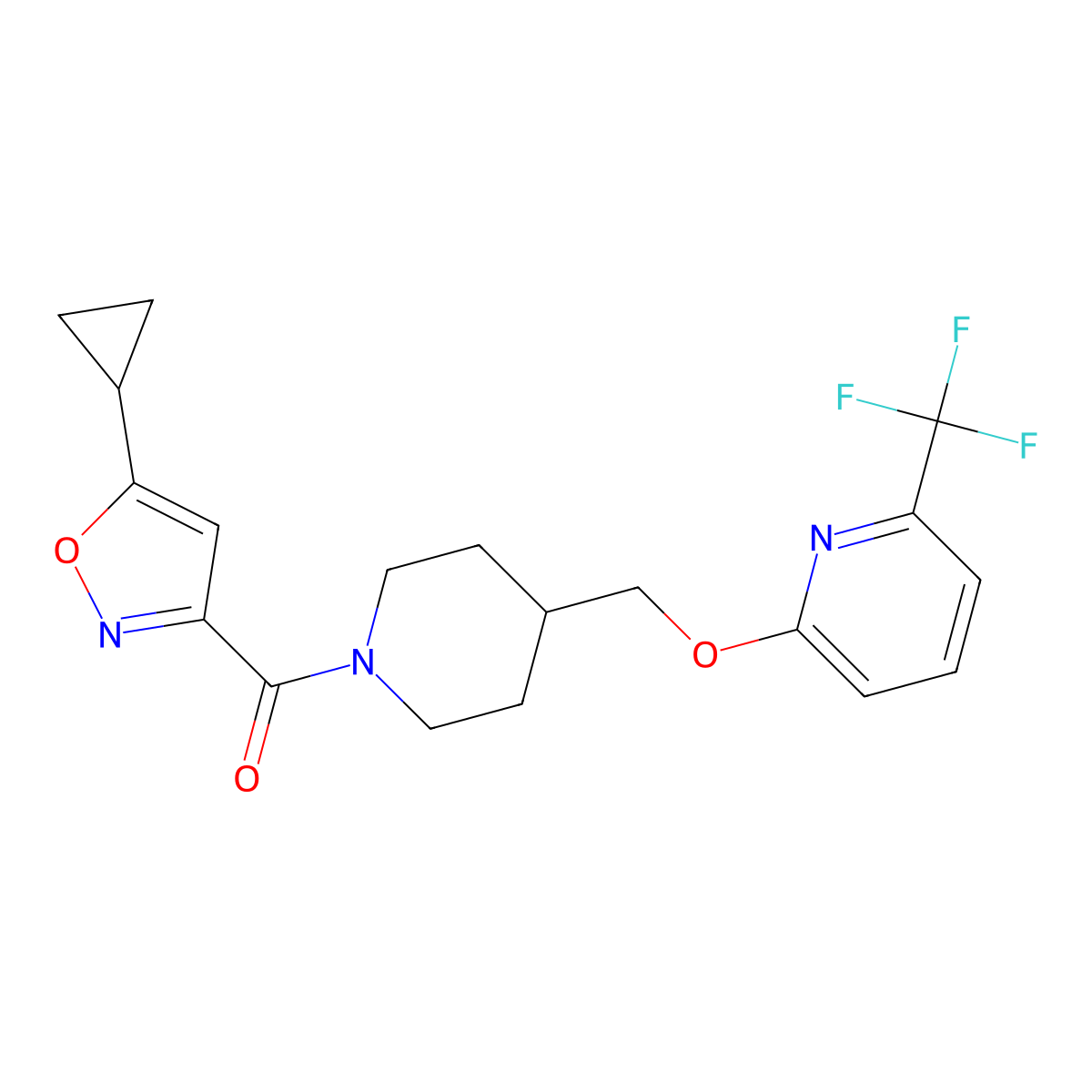 2-{[1-(5-Cyclopropyl-1,2-oxazole-3-carbonyl)piperidin-4-yl]methoxy}-6-(trifluoromethyl)pyridine molecular structure, CAS 2202250-93-7