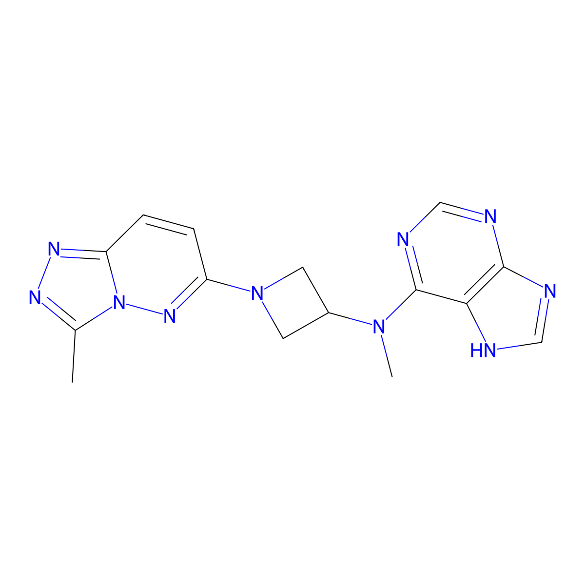 N-methyl-N-(1-{3-methyl-[1,2,4]triazolo[4,3-b]pyridazin-6-yl}azetidin-3-yl)-9H-purin-6-amine molecular structure, CAS 2202253-47-0