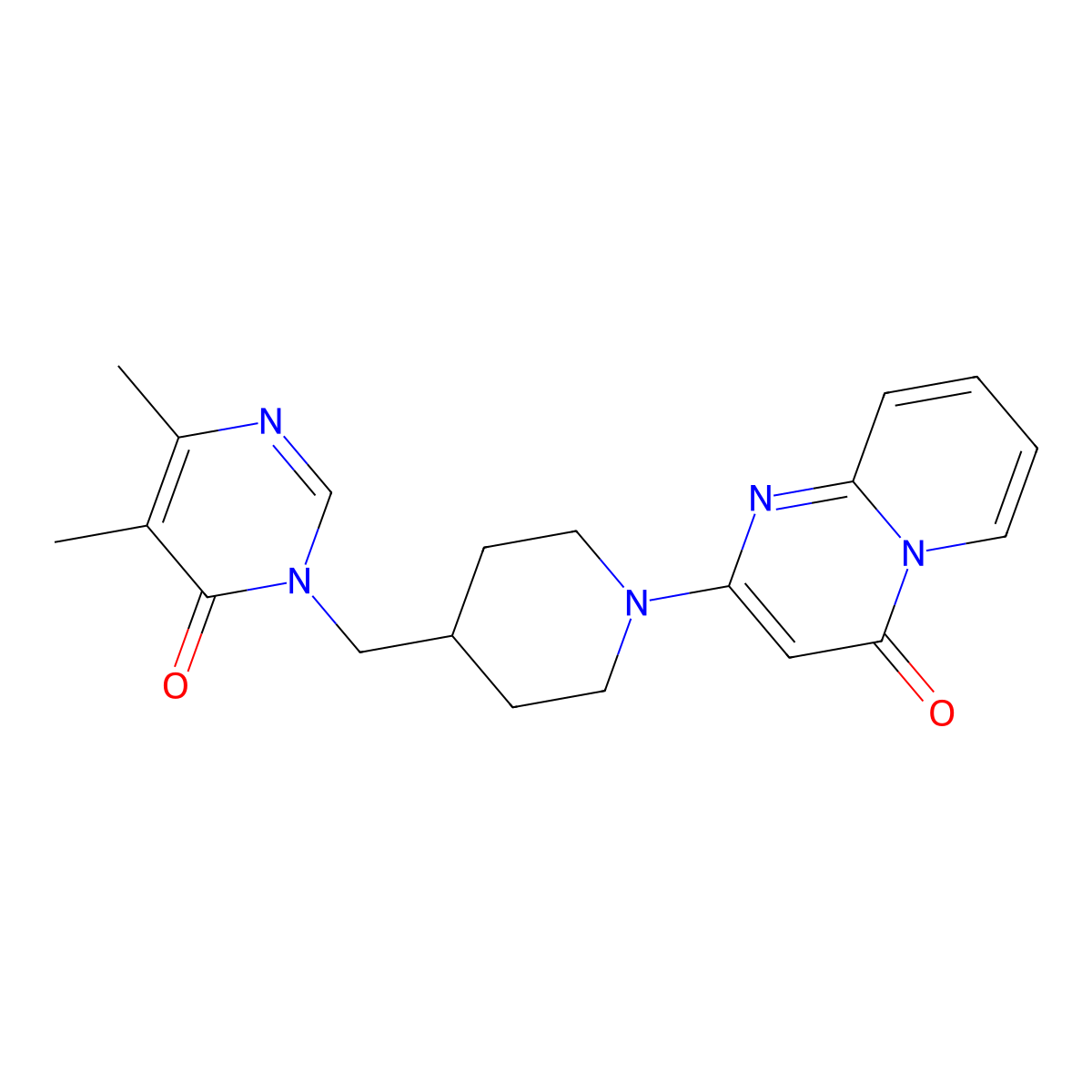 5,6-dimethyl-3-[(1-{4-oxo-4H-pyrido[1,2-a]pyrimidin-2-yl}piperidin-4-yl)methyl]-3,4-dihydropyrimidin-4-one molecular structure, CAS 2202259-93-4