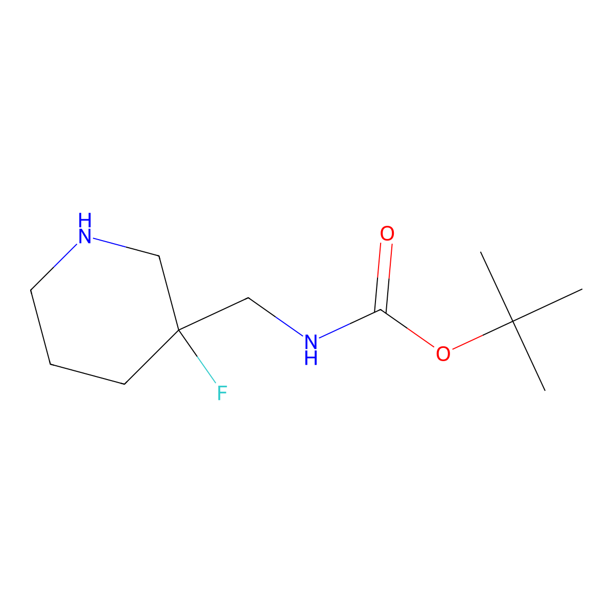 tert-butyl N-{[(3R)-3-fluoropiperidin-3-yl]methyl}carbamate molecular structure, CAS 2202263-12-3