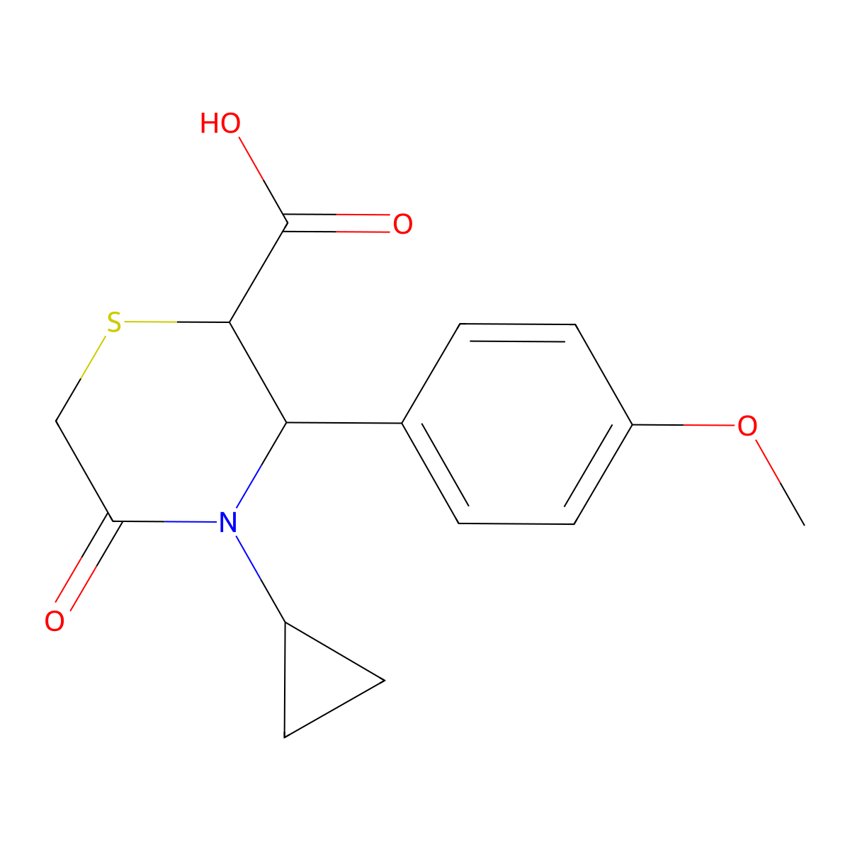 4-Cyclopropyl-3-(4-methoxyphenyl)-5-oxothiomorpholine-2-carboxylic acid molecular structure, CAS 2202285-23-0