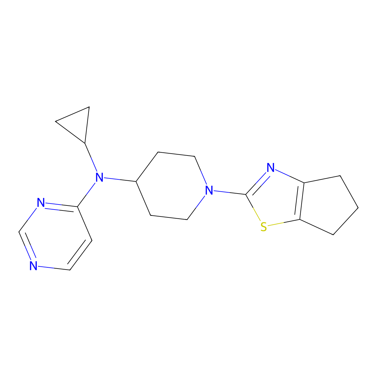 N-(1-{4H,5H,6H-cyclopenta[d][1,3]thiazol-2-yl}piperidin-4-yl)-N-cyclopropylpyrimidin-4-amine molecular structure, CAS 2202286-12-0
