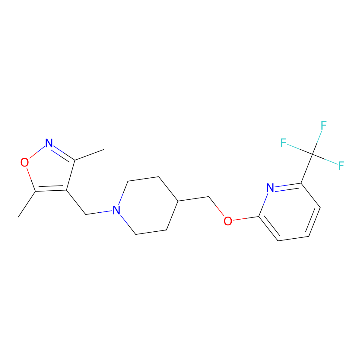 2-({1-[(3,5-Dimethyl-1,2-oxazol-4-yl)methyl]piperidin-4-yl}methoxy)-6-(trifluoromethyl)pyridine molecular structure, CAS 2202286-39-1