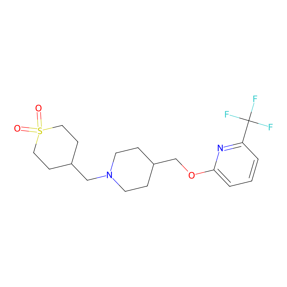4-{[4-({[6-(Trifluoromethyl)pyridin-2-yl]oxy}methyl)piperidin-1-yl]methyl}-1lambda6-thiane-1,1-dione molecular structure, CAS 2202288-62-6