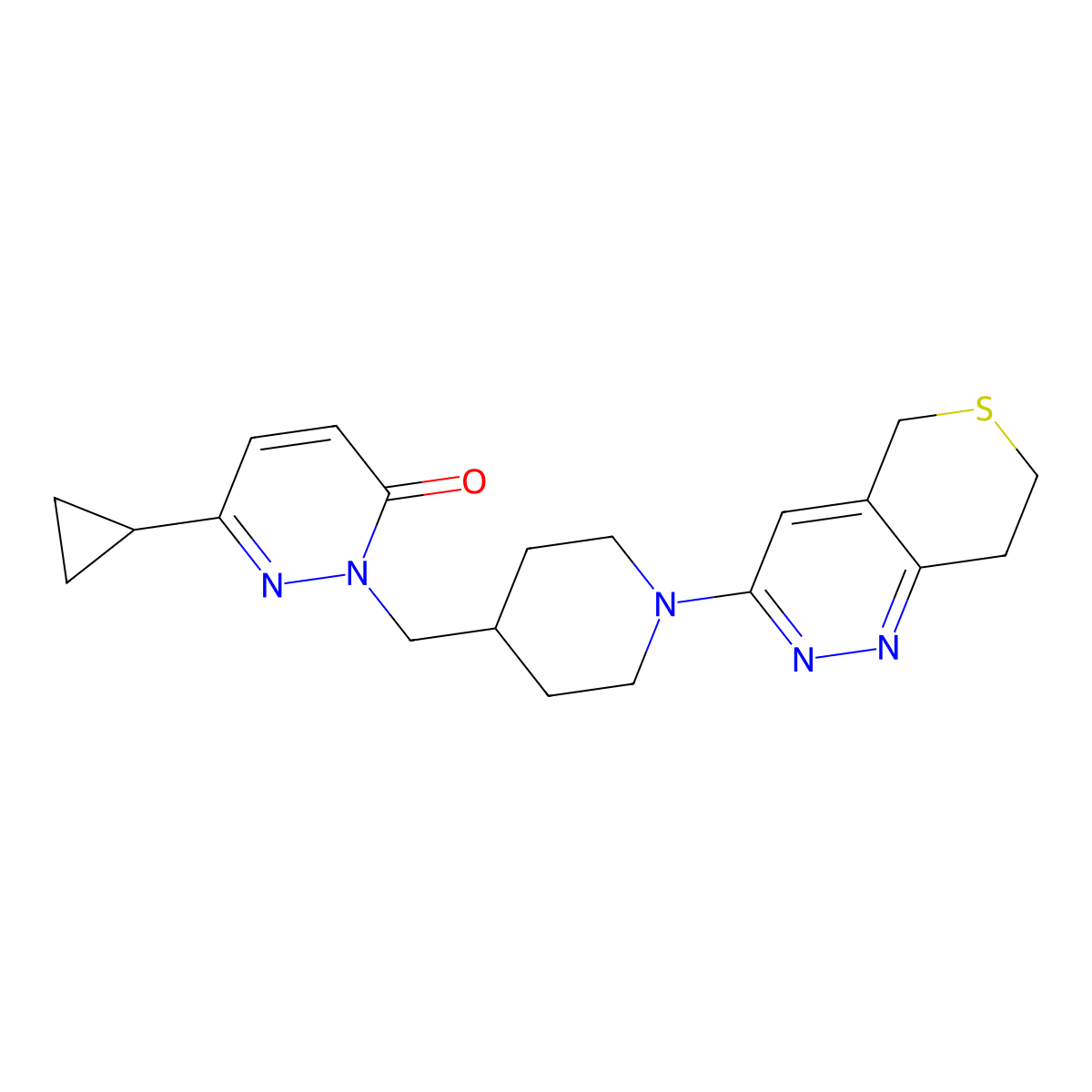 6-cyclopropyl-2-[(1-{5H,7H,8H-thiopyrano[4,3-c]pyridazin-3-yl}piperidin-4-yl)methyl]-2,3-dihydropyridazin-3-one molecular structure, CAS 2202288-87-5